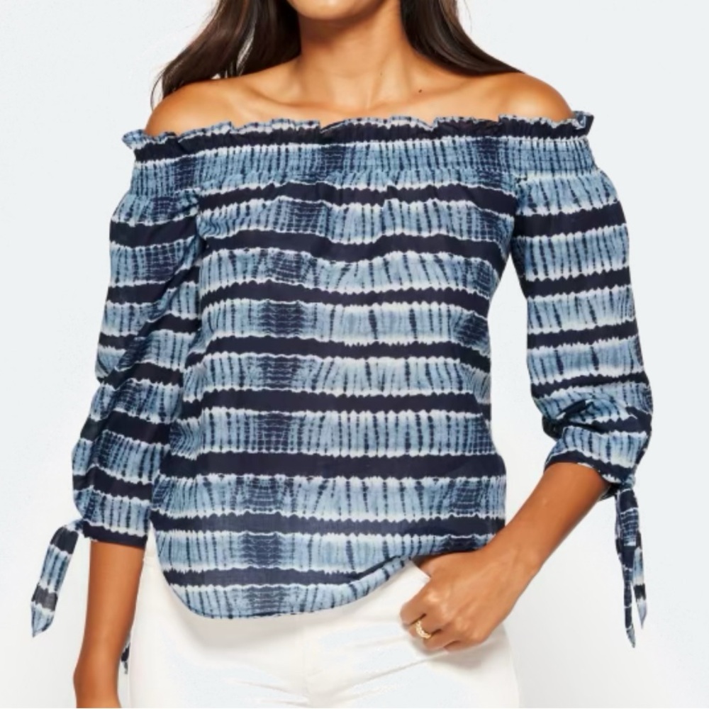 Michael Kors Blue Tie-Dye Off-Shoulder Blouse